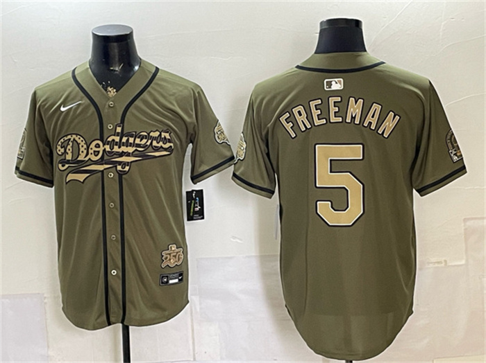 Men's Los Angeles Dodgers #5 Freddie Freeman Olive 2026 Armed Forces Day Stitched Baseball Jersey